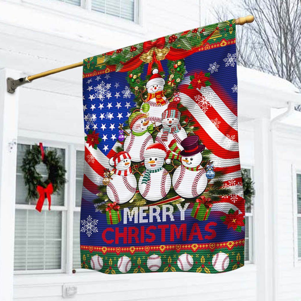 Baseball Snowman Merry Christmas American Flag THH3596F