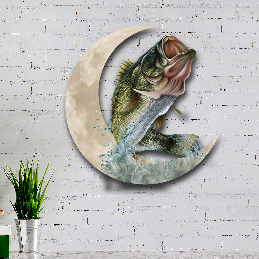 Bass Fish And Moon Hanging Metal Sign QNK1007MSv9