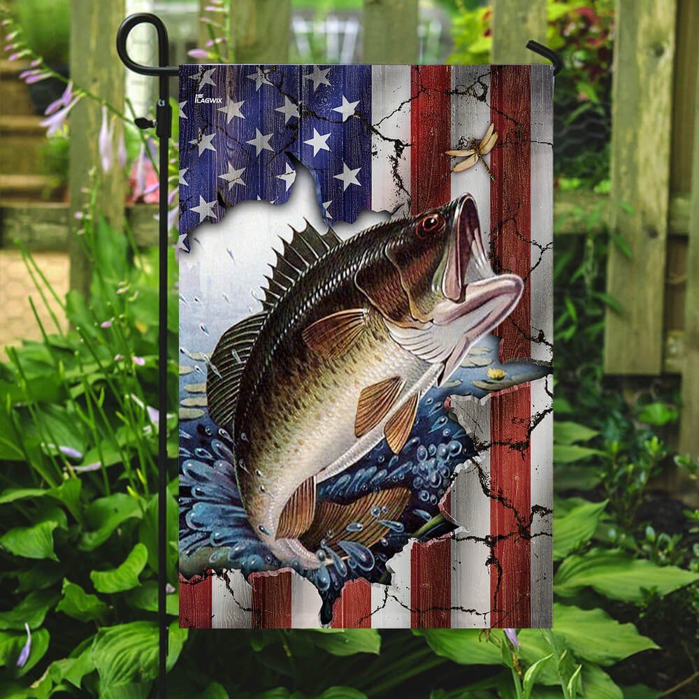 Bass Fishing American Flag