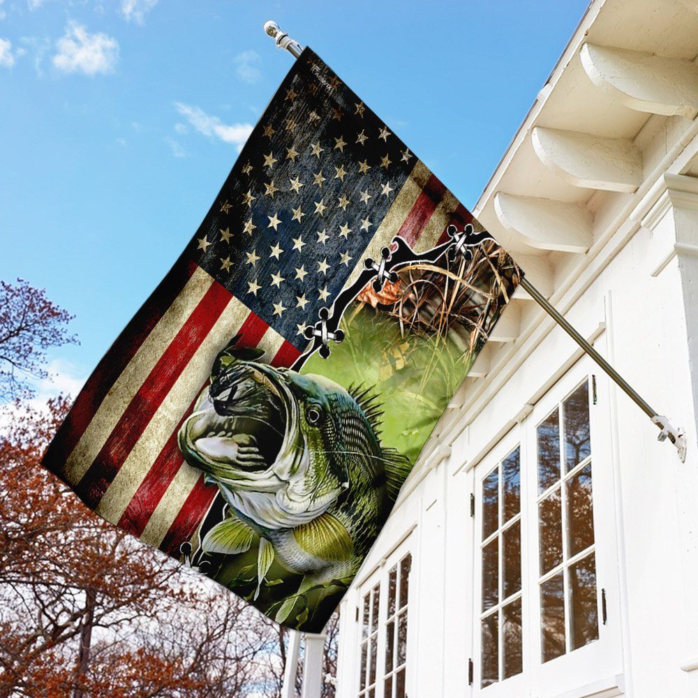 Bass Fishing American US Flag