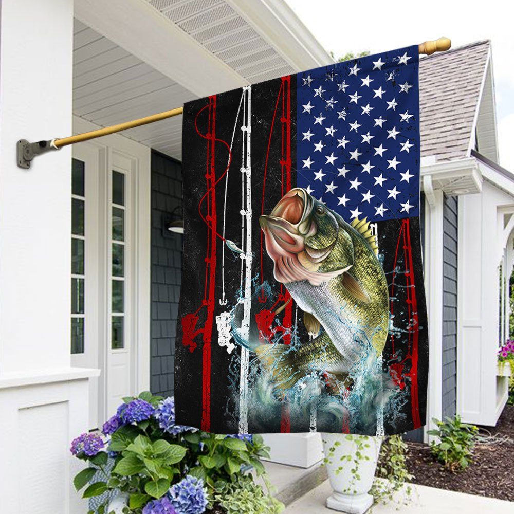 Bass Fishing Flag Largemouth Bass Fishing American Flag QTR02F