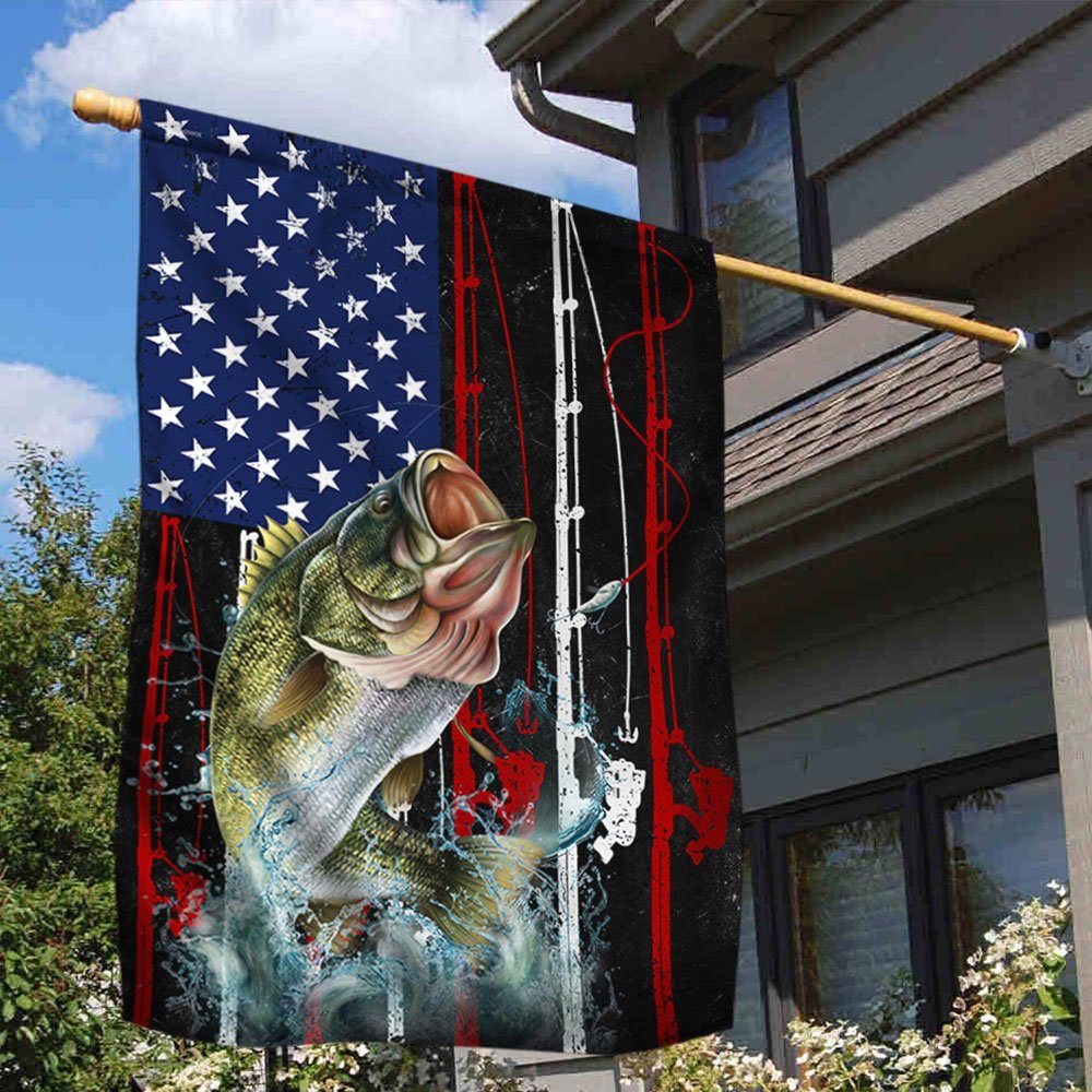 Bass Fishing Flag Largemouth Bass Fishing American Flag QTR02F