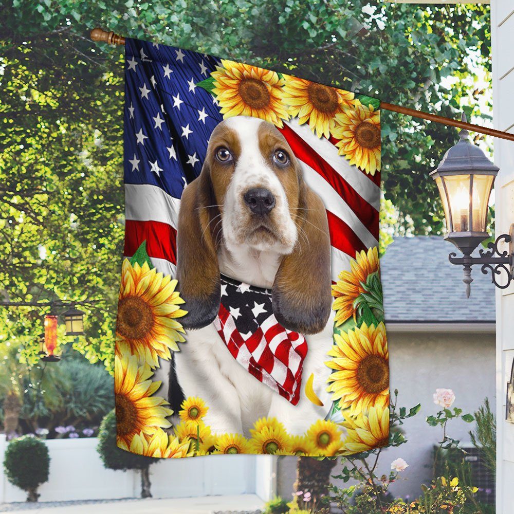 Basset Hound America Sunflower Flag LHA1820Fv1