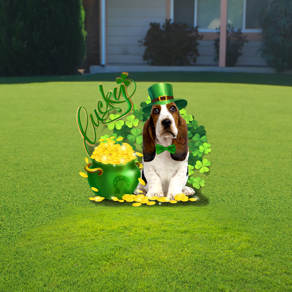 Basset Hound St. Patrick’s Day Irish Garden Metal Sign QNK16MS