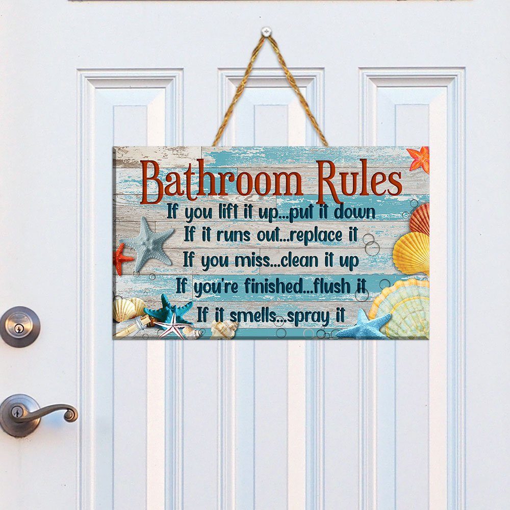 Bathroom Rectangle Wooden Sign Bathroom Rules LHA1700WD