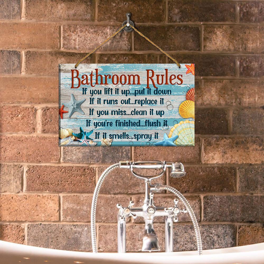 Bathroom Rectangle Wooden Sign Bathroom Rules LHA1700WD