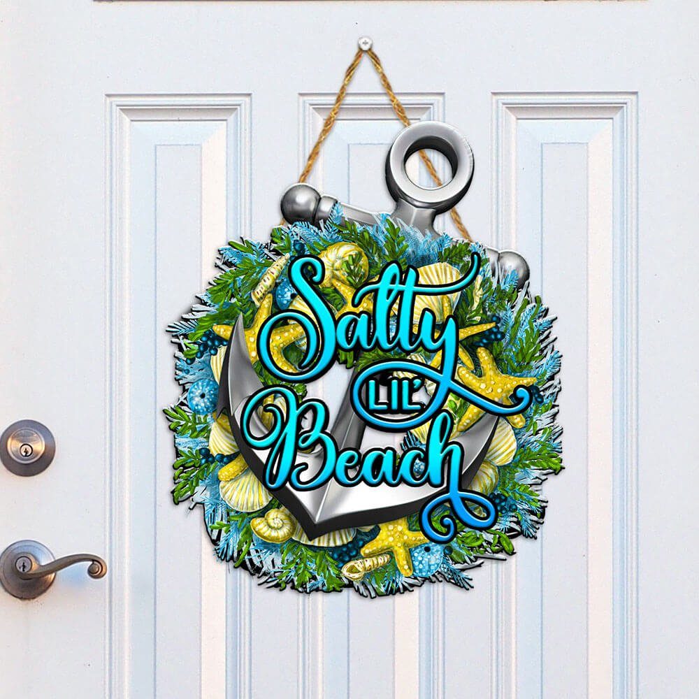 Beach Coastal Wreath Wooden Sign Salty Lil’ Beach BNN79WD