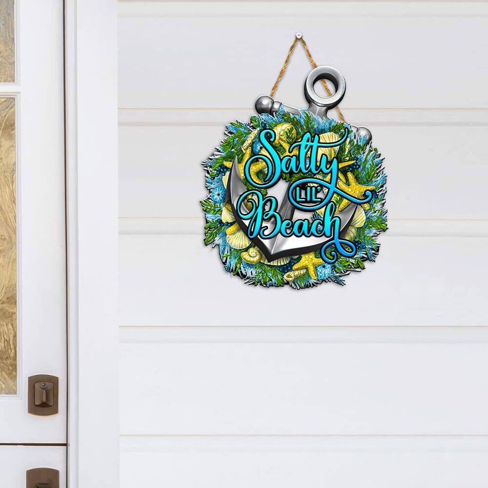 Beach Coastal Wreath Wooden Sign Salty Lil’ Beach BNN79WD