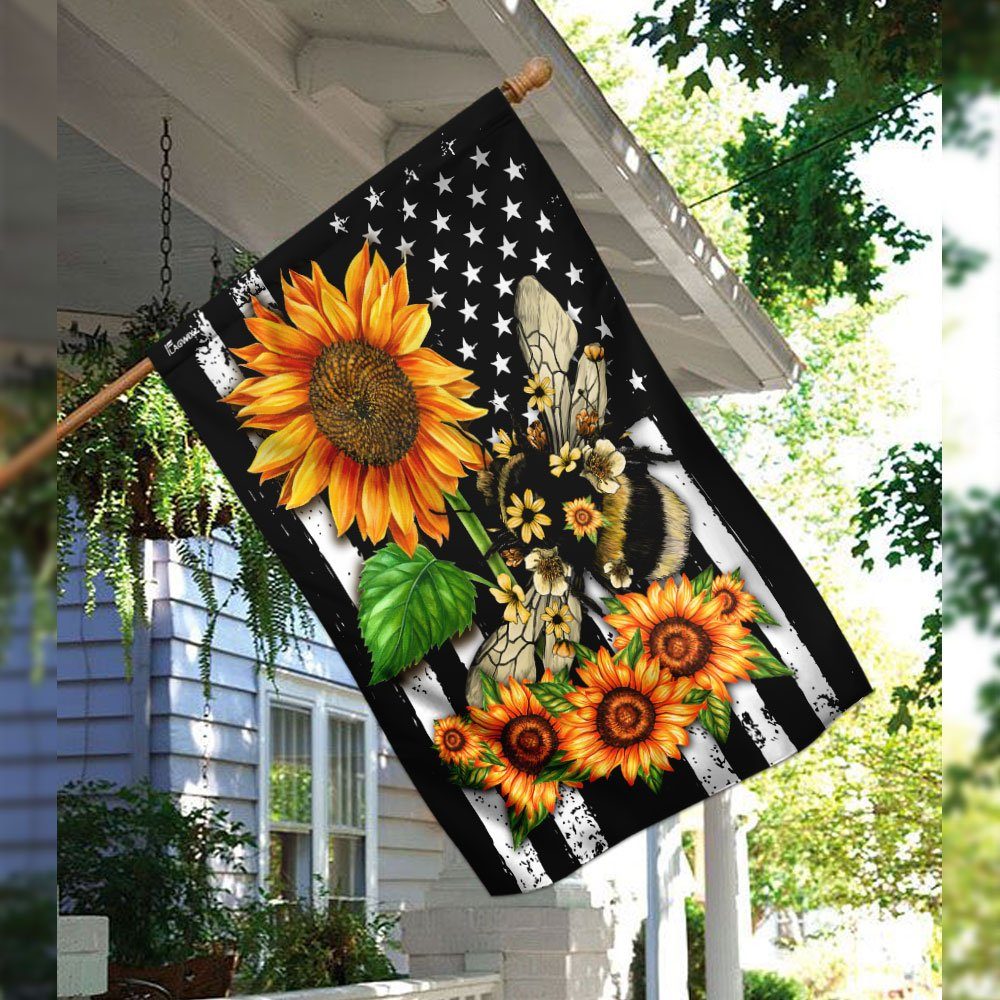 Bee Sunflower American Flag Bee Sunflower American Flag