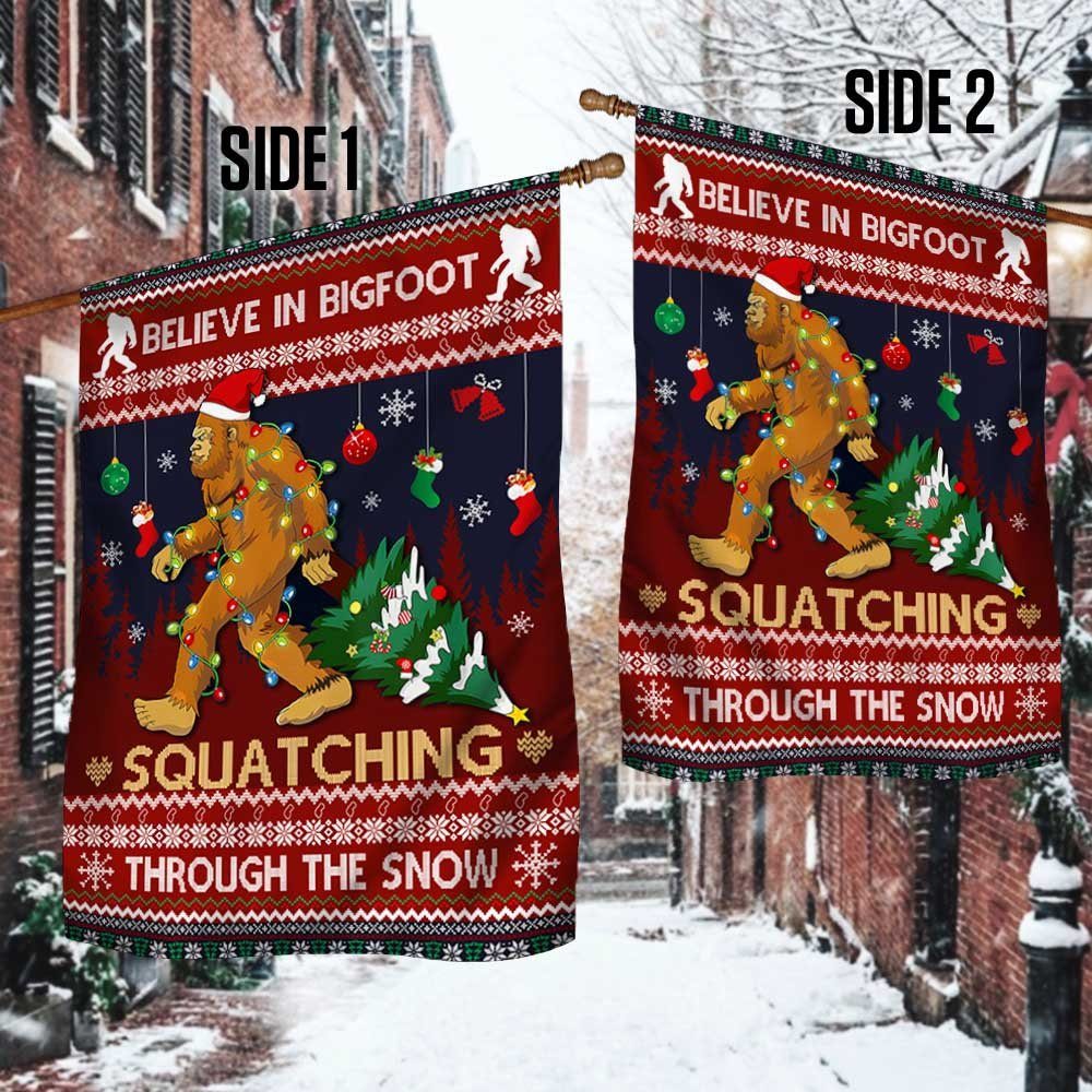 Believe In Bigfoot Squatching Through The Snow Flag BNN628F