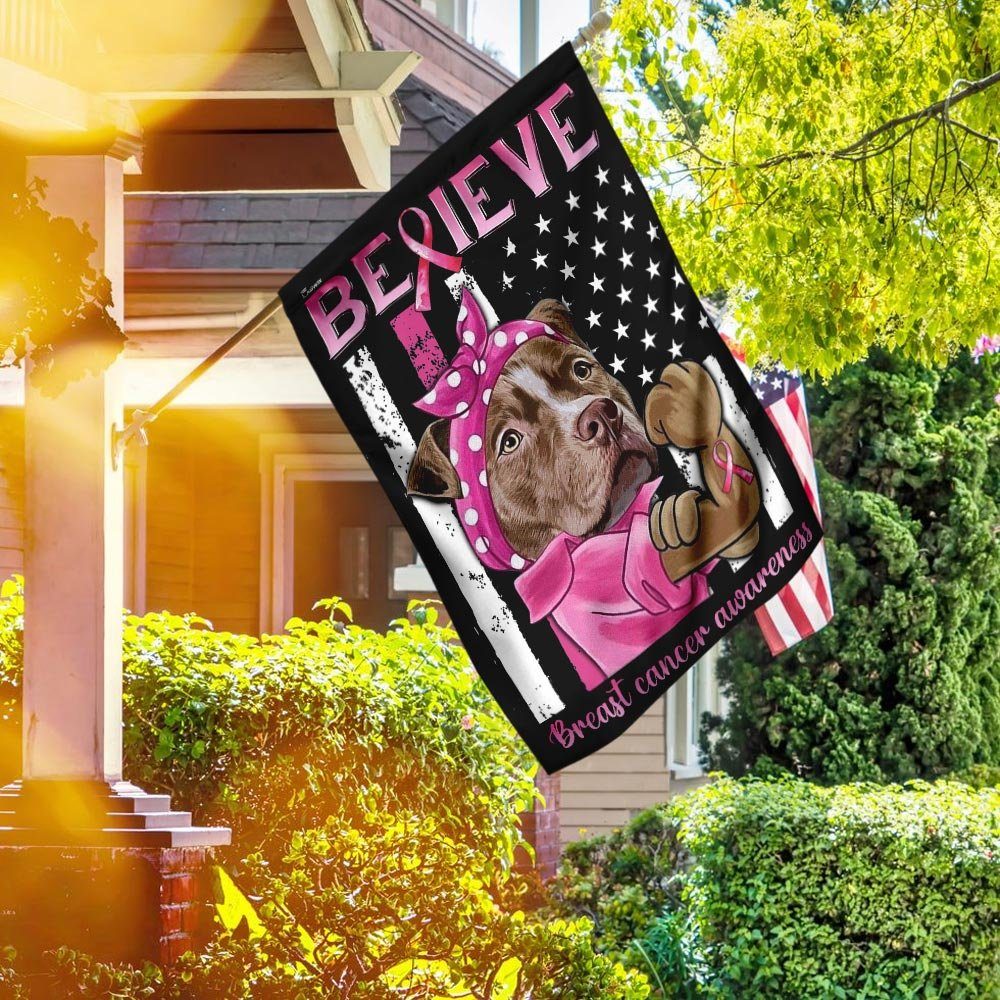 Believe Pitbull Breast Cancer Awareness Flag