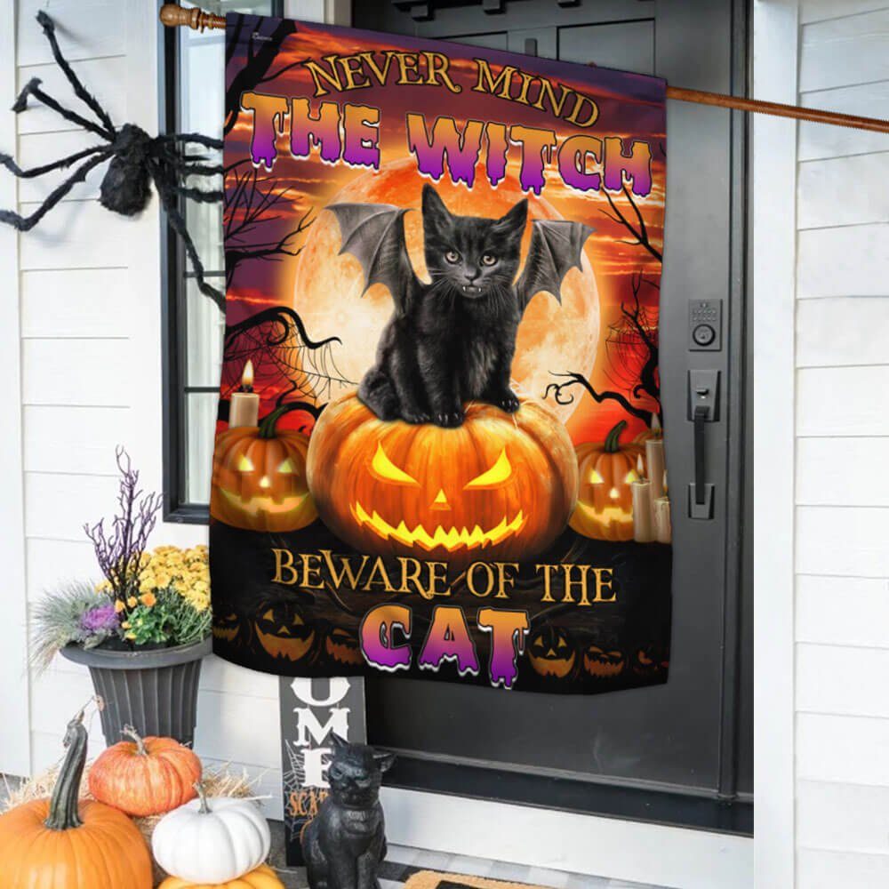 Beware Of The Black Cat Halloween Witch Flag TPT341F