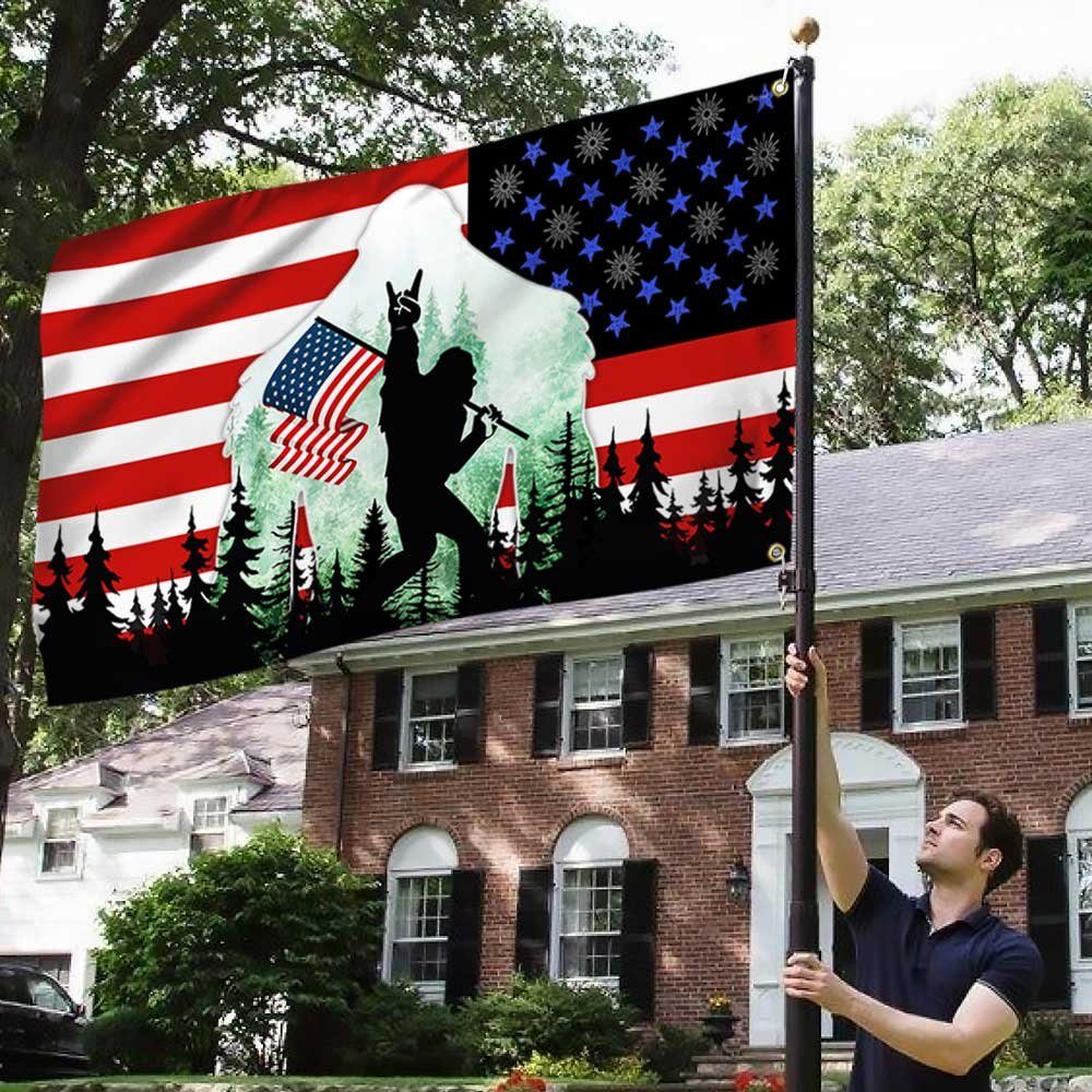 Bigfoot Sasquatch Grommet Flag Rock On America DBD2784GF