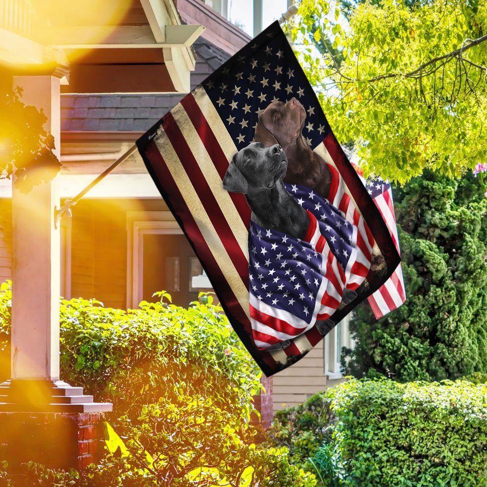 Black And Chocolate Labrador Retriever American Patriot Flag