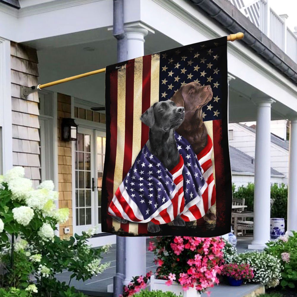 Black And Chocolate Labrador Retriever American Patriot Flag