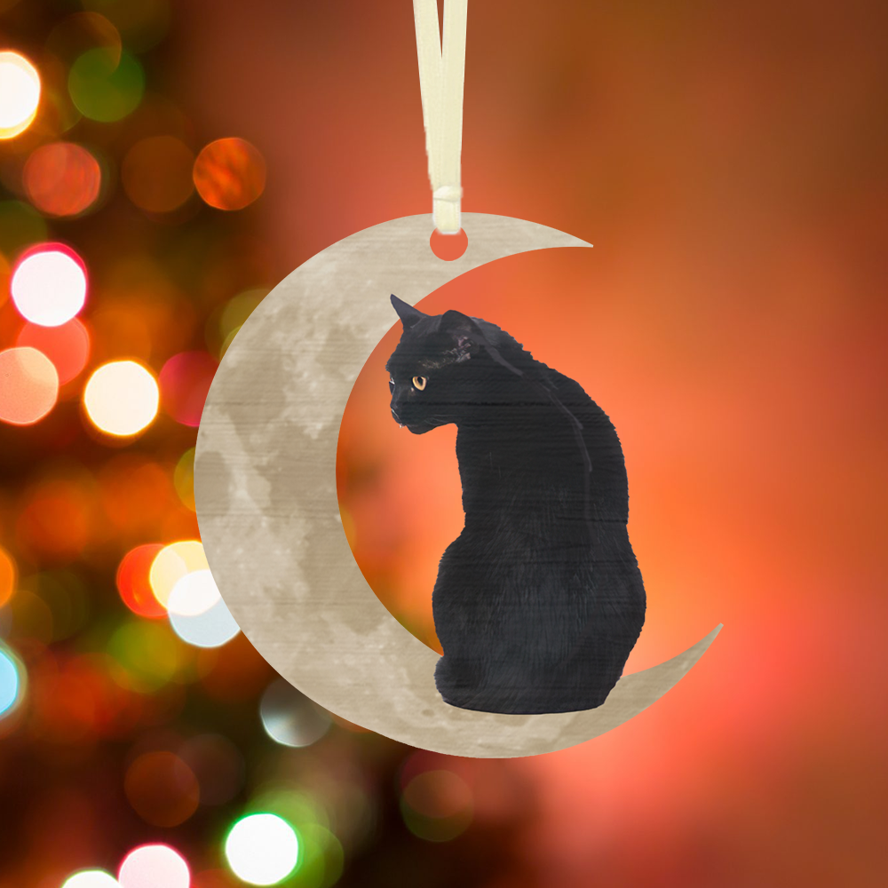 Black Cat Christmas Ornament Black Cat Moon Custom-Shaped Ornament QNK879O