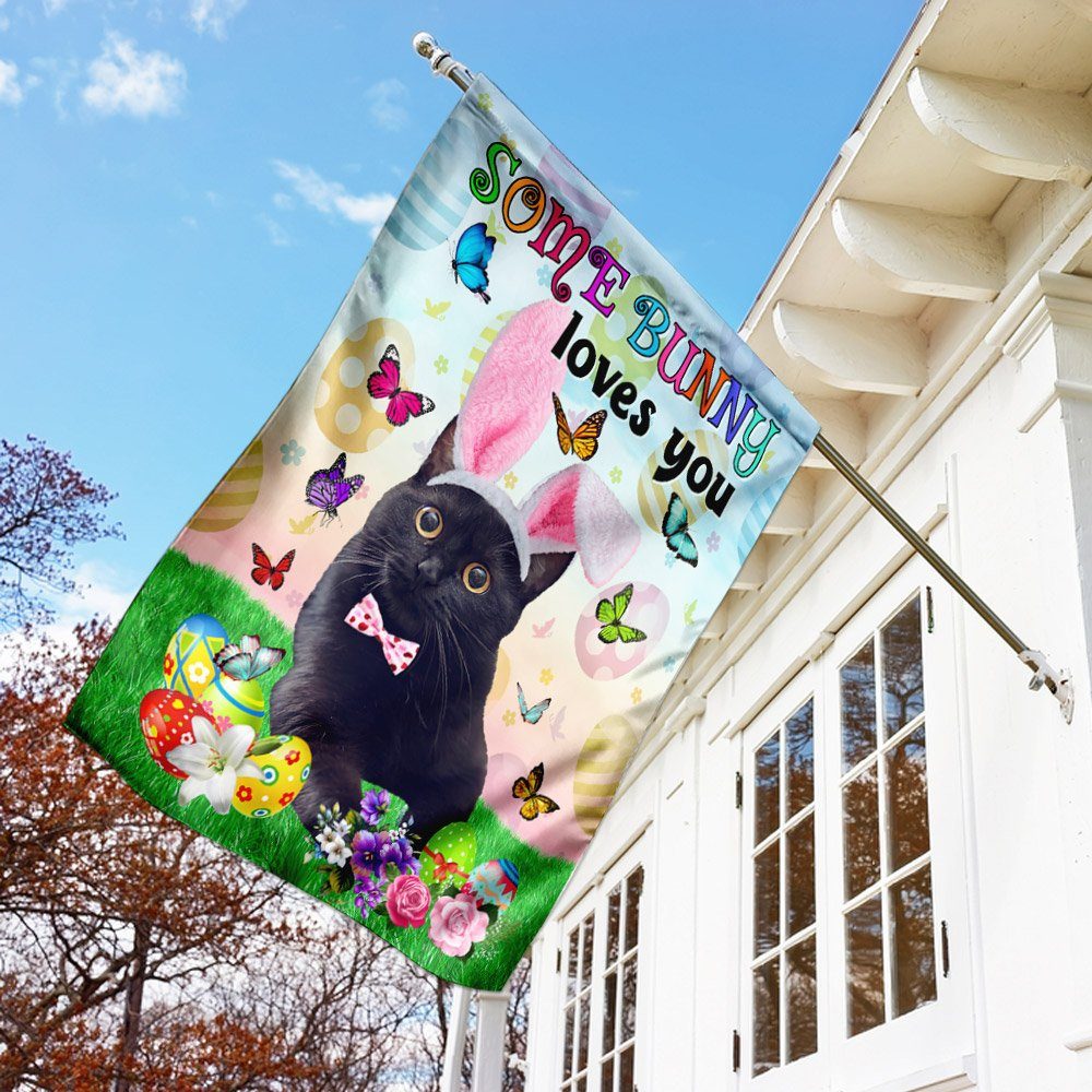 Black Cat Easter Some Bunny Loves You Flag