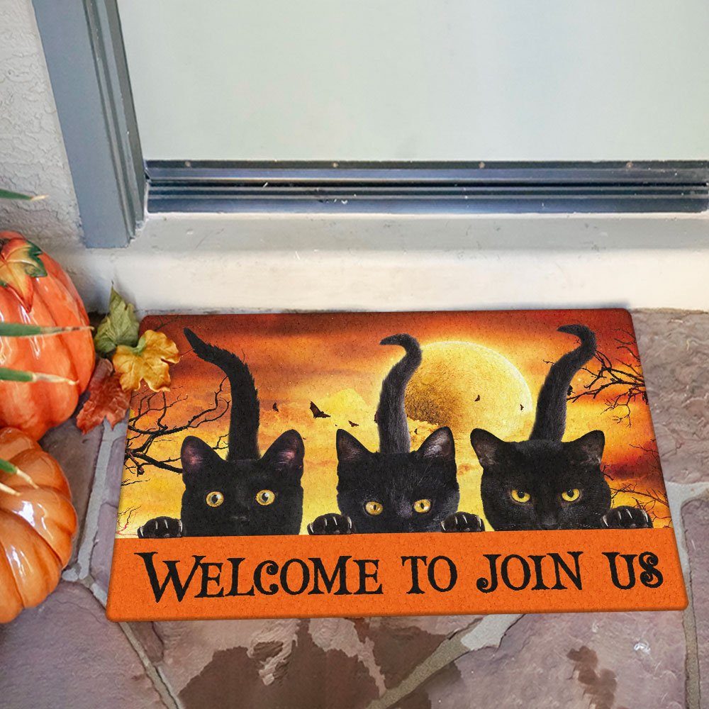 Black Cat Halloween Doormat Welcome To Join Us TQN452DM