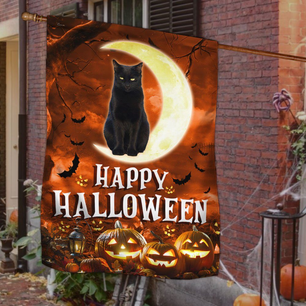 Black Cat Halloween Flag Black Cat On The Moon TQN423Fv1