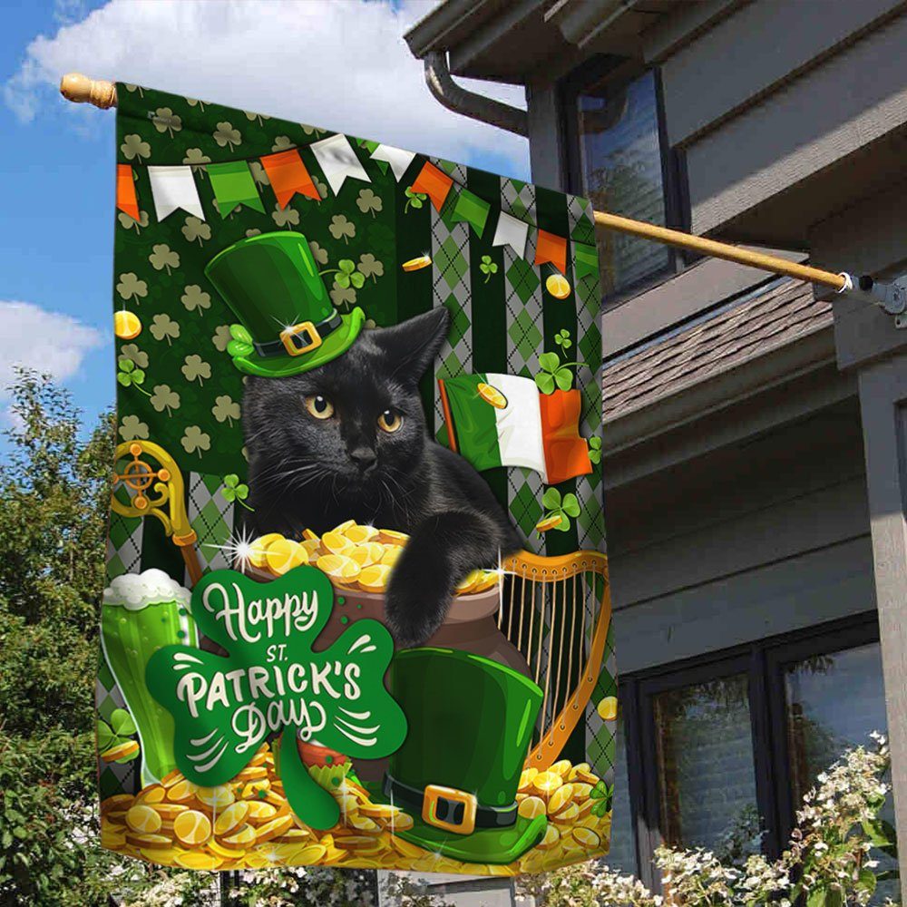 Black Cat Happy St Patrick’s Day Flag LHA2018F