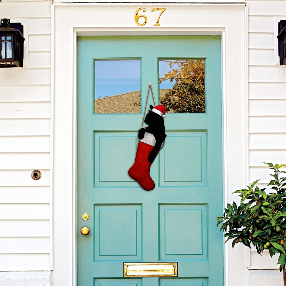 Black Cat In Christmas Stocking Wooden Sign TTY353WD