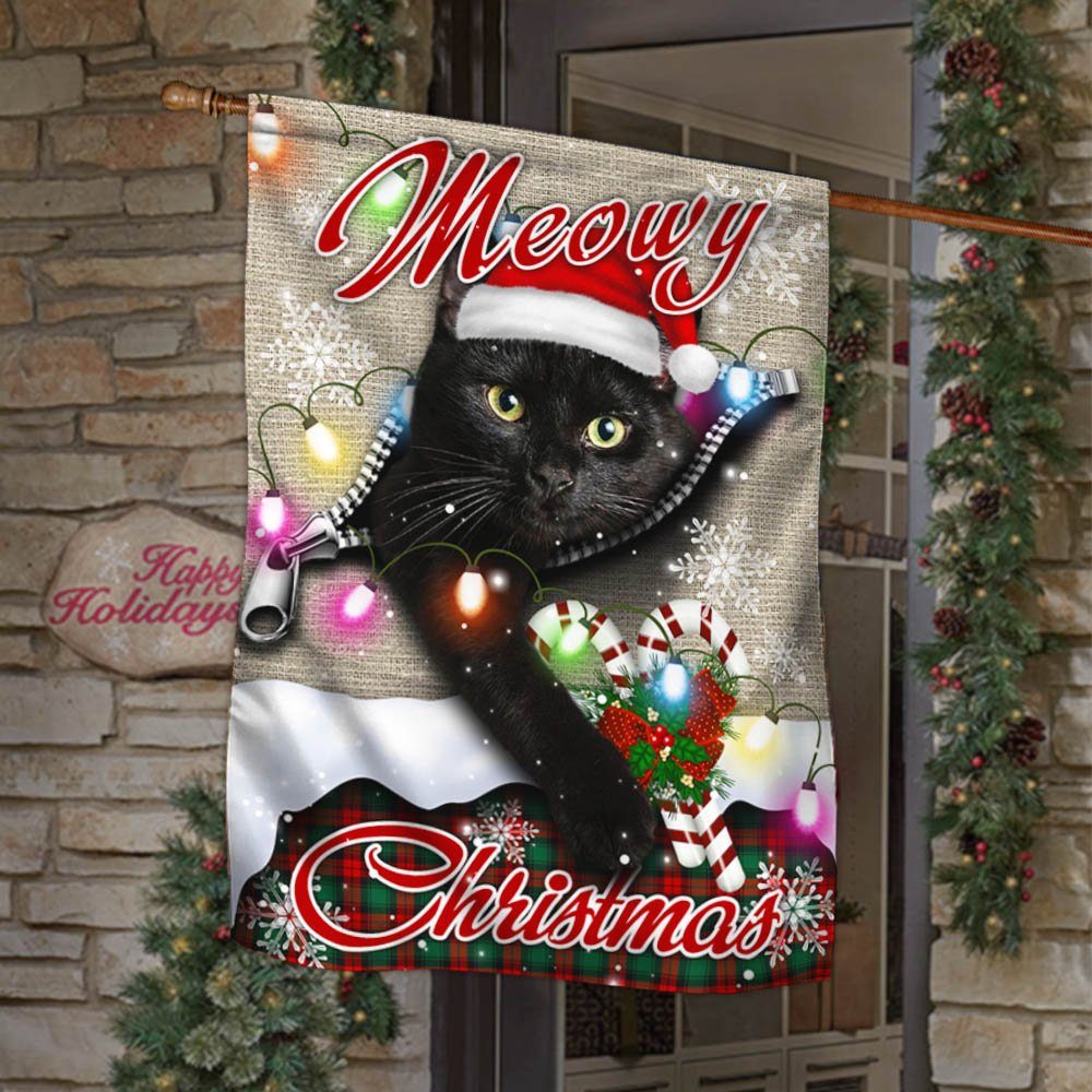 Black Cat Meowy Christmas Flag THH3450F