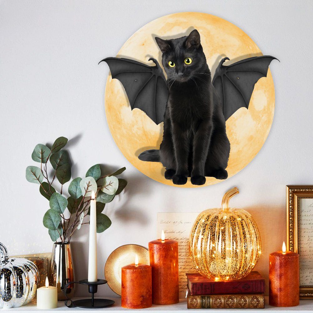 Black Cat Metal Sign Batcat With The Moon BNN489MS