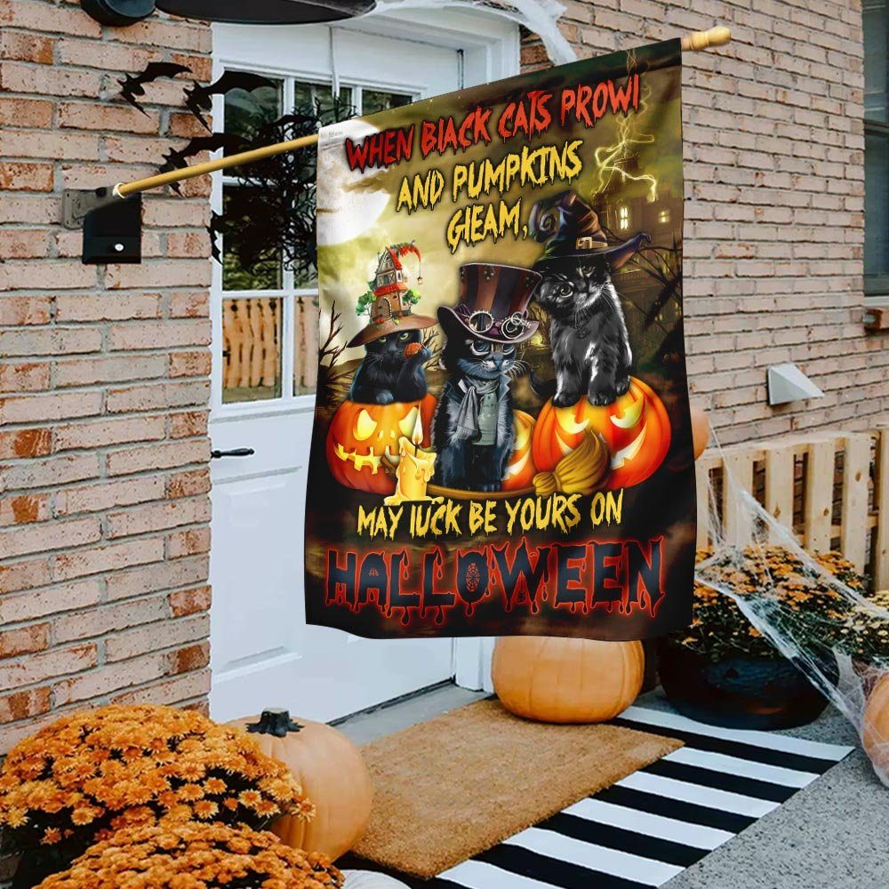 Black Cats Pumpkin Halloween Flag
