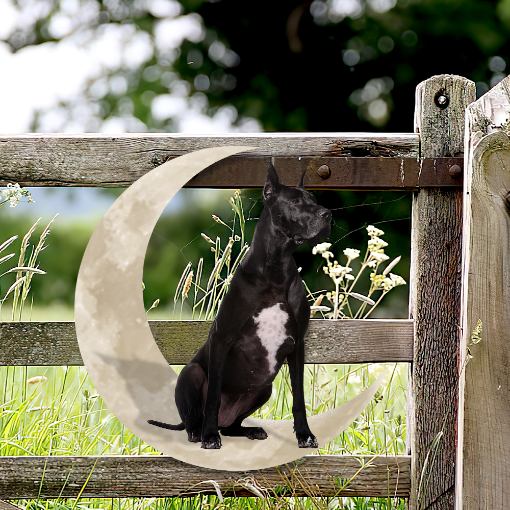 Black Great Dane Dog And Moon Hanging Metal Sign QNK879MSv34c