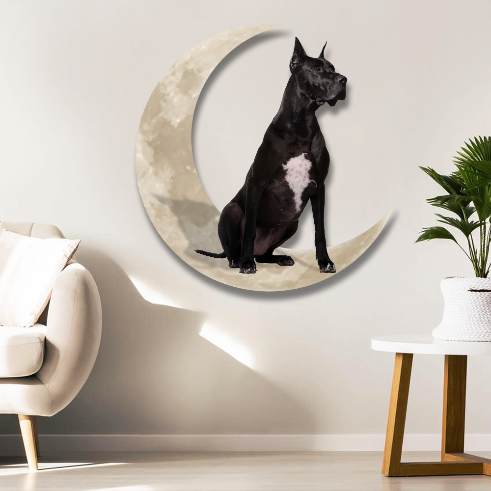 Black Great Dane Dog And Moon Hanging Metal Sign QNK879MSv34c
