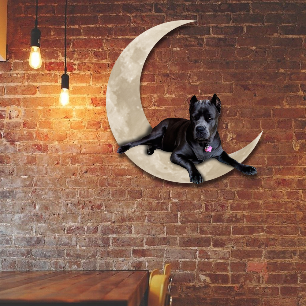 Black Italian Cane Corso On The Moon Hanging Metal sign QNK1012MSpz