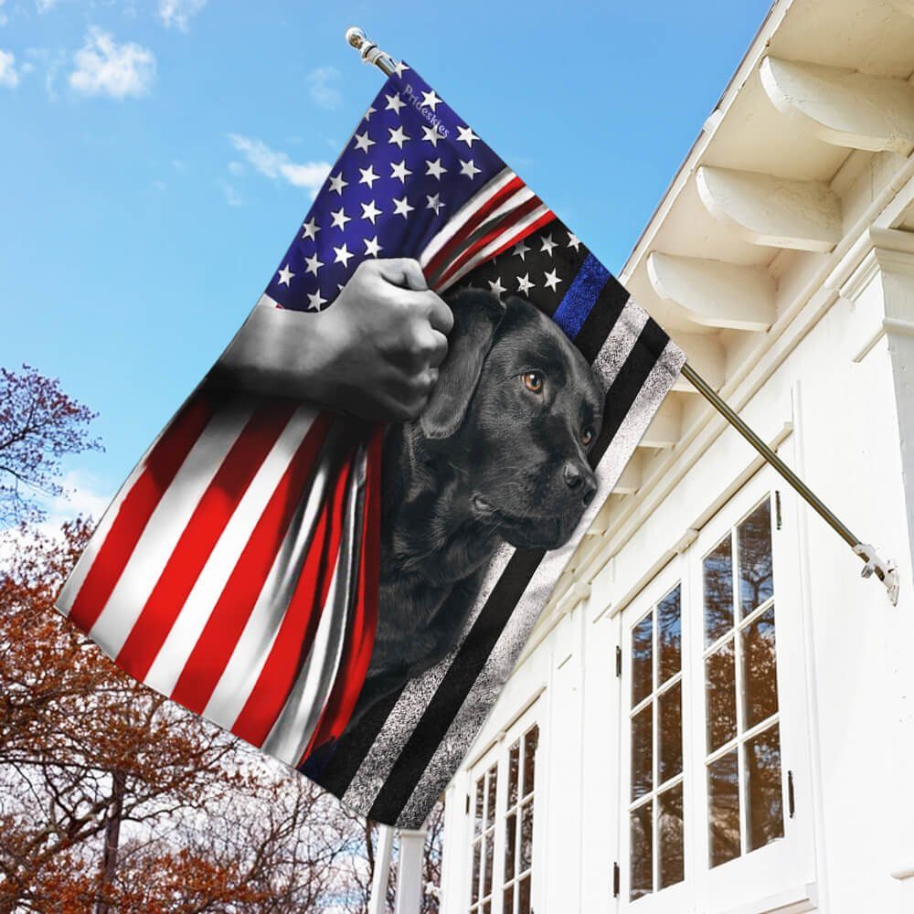 Black Labrador. The Thin Blue Line America US Flag