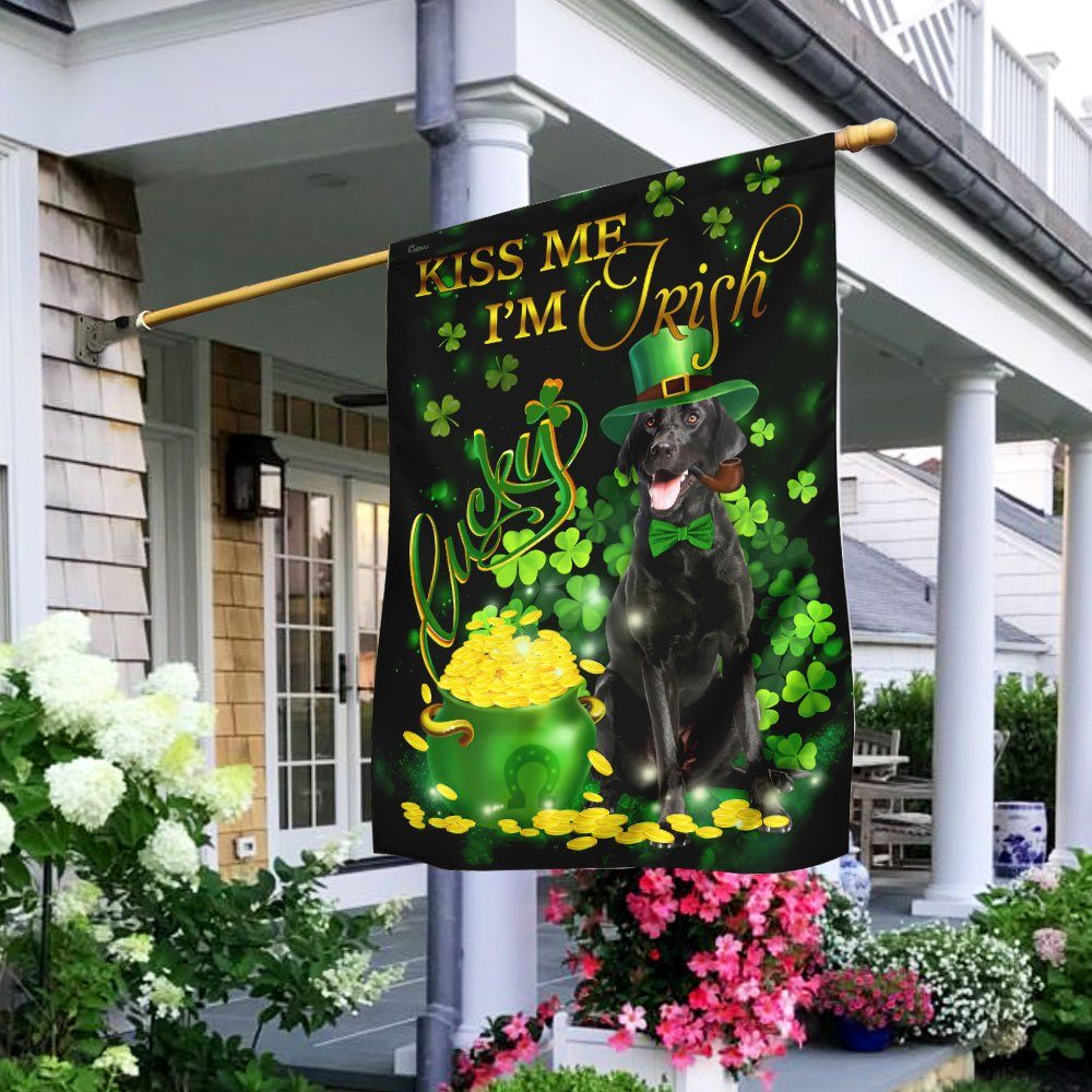 Black Labrador Kiss Me I'm Irish St. Patrick's Day Flag