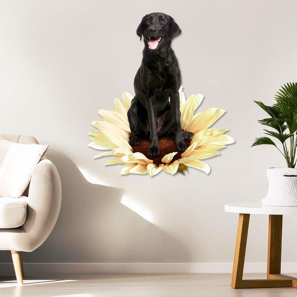 Black Labrador Retriever White Sunflower Hanging Metal Sign QNN625MSv1