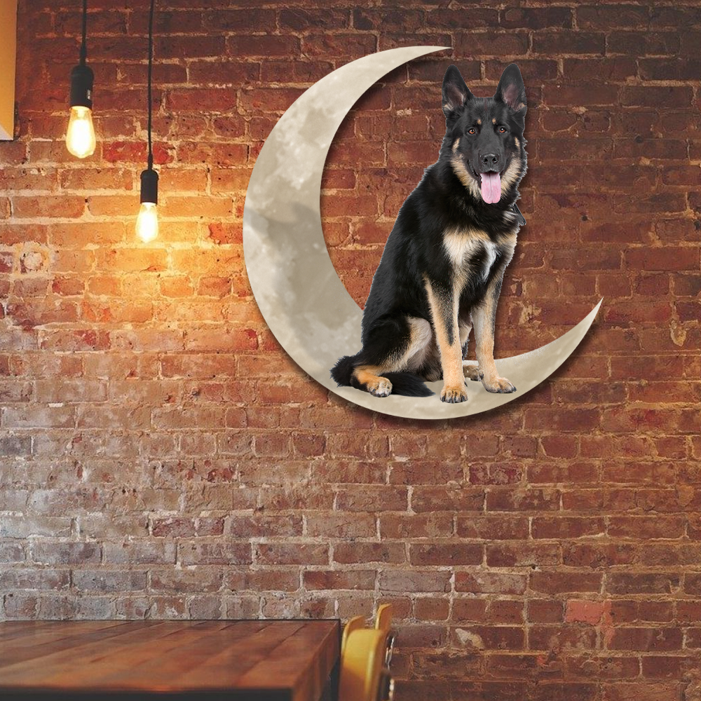 Black Shepard With Brown Paws Dog And Moon, German Shepherd Hanging Metal Sign QNK879MSv7c