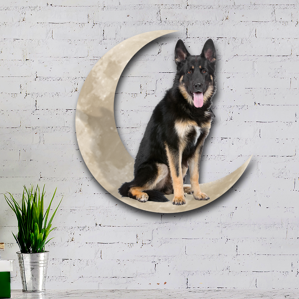Black Shepard With Brown Paws Dog And Moon, German Shepherd Hanging Metal Sign QNK879MSv7c
