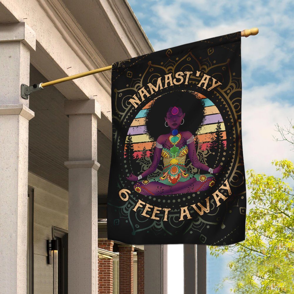 Black Woman Yoga Namast'ay 6 Feet Away Mandala Flag