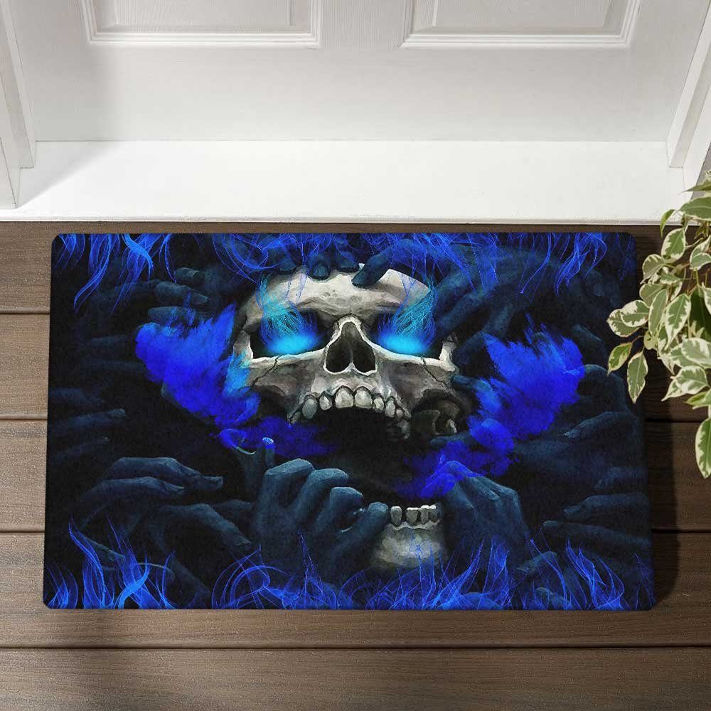 Blue Eyes Screaming Skull Doormat DBD3012DM