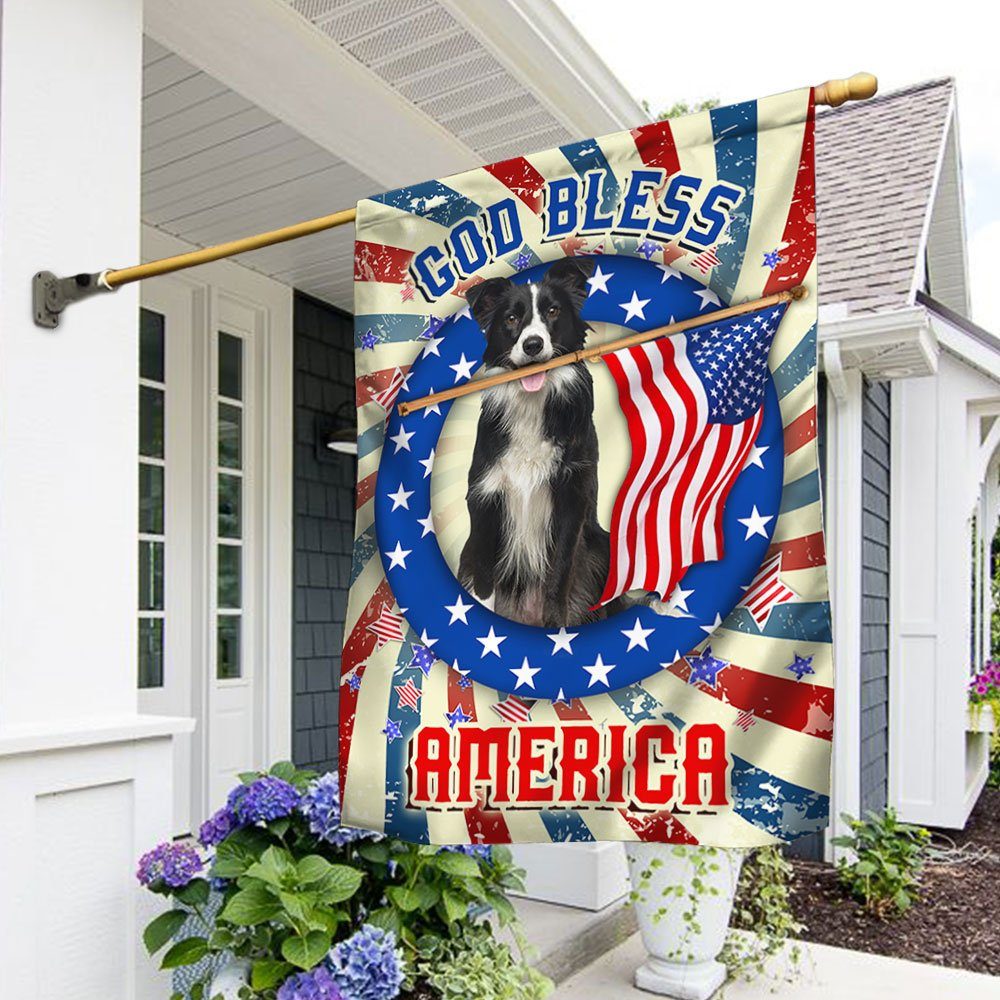 Border Collie Dog Flag, God Bless America QNK833Fv7