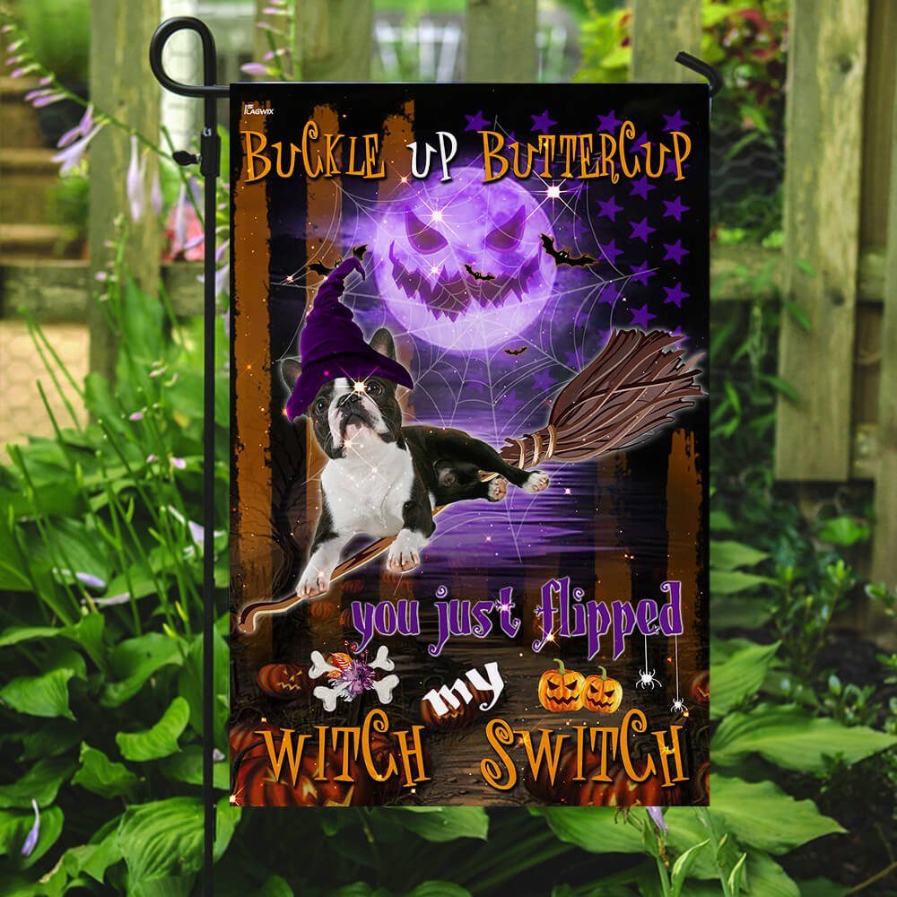 Boston Terrier Witch Switch Halloween Flag Boston Terrier Witch Switch Halloween Flag