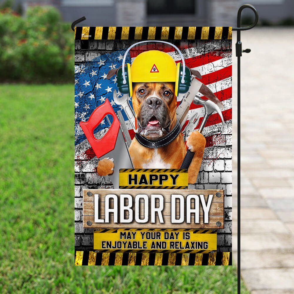 Boxer Dog Happy Labor Day Flag NTB153Fv1