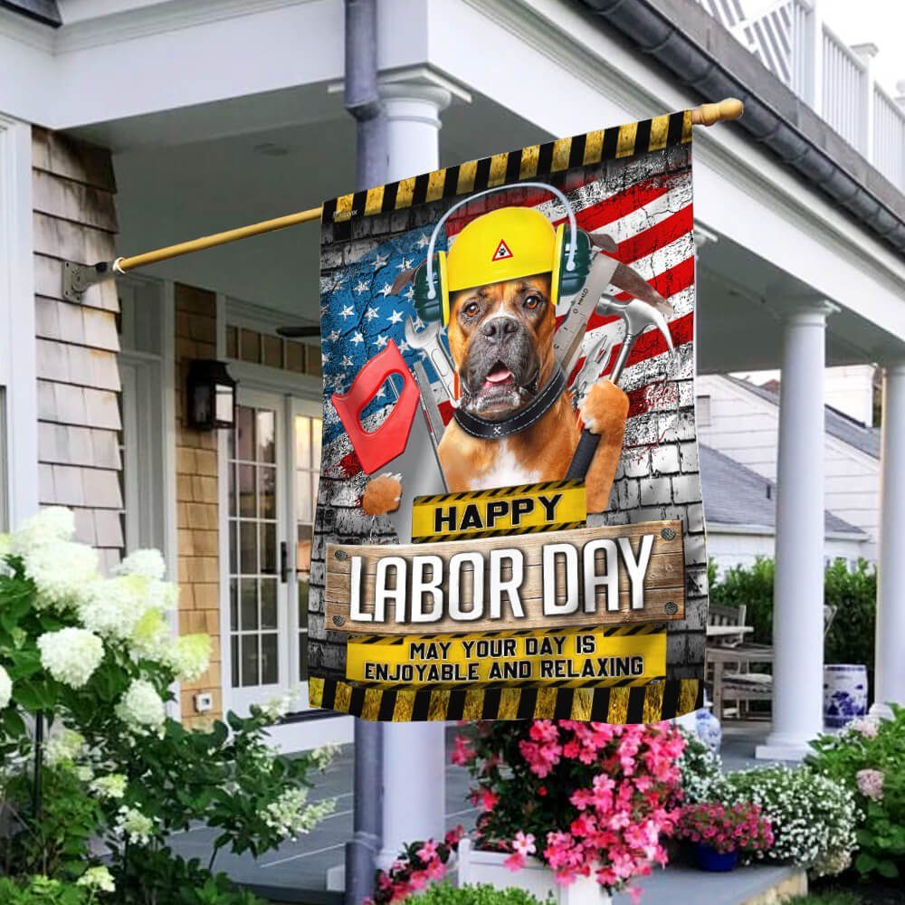 Boxer Dog Happy Labor Day Flag NTB153Fv1