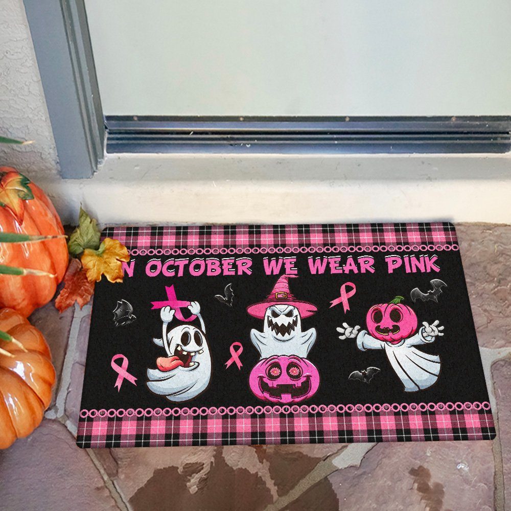 Breast Cancer Awareness Doormat In October We Wear Pink Halloween TQN467DMv1