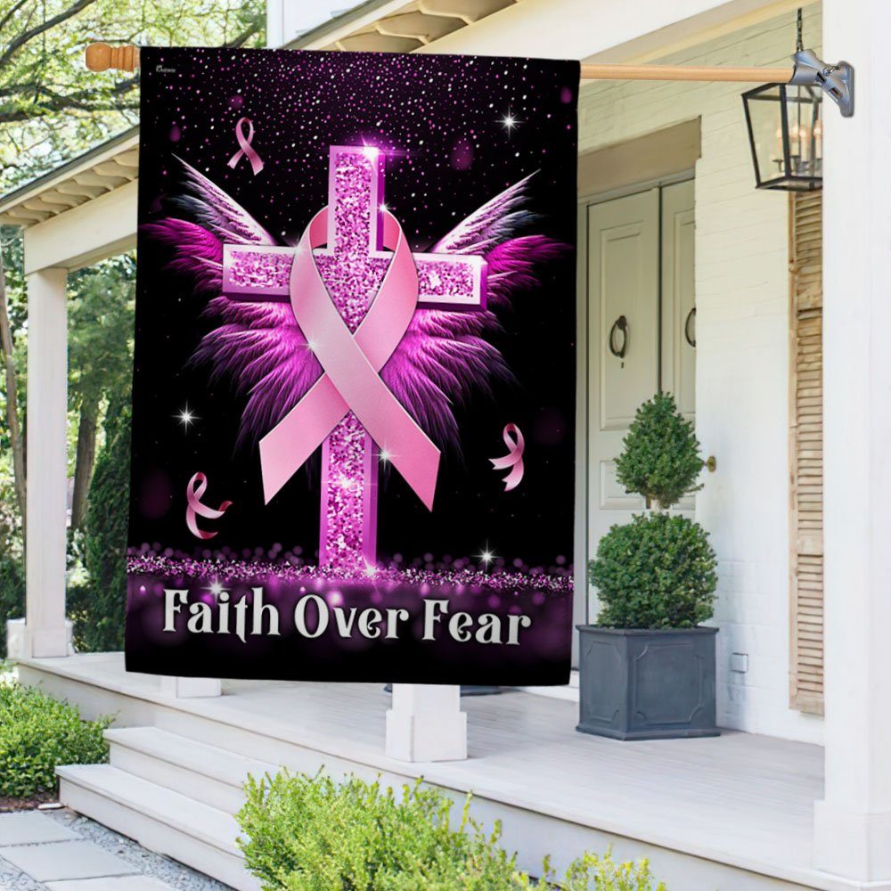 Breast Cancer Awareness Flag Faith Over Fear Cross TQN830F