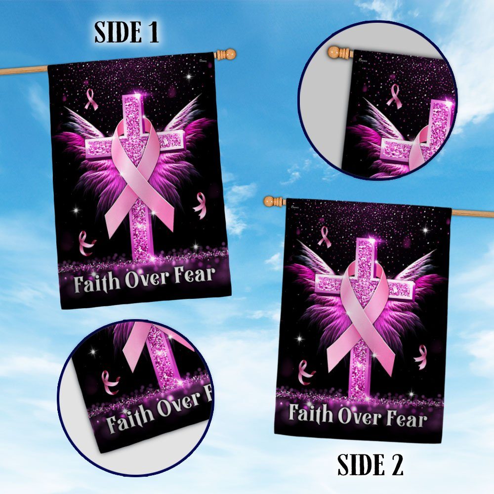 Breast Cancer Awareness Flag Faith Over Fear Cross TQN830F