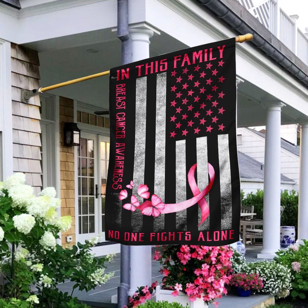 Breast Cancer Ribbon Fight Flagwix™ In This Family No One Fights Alone Flag