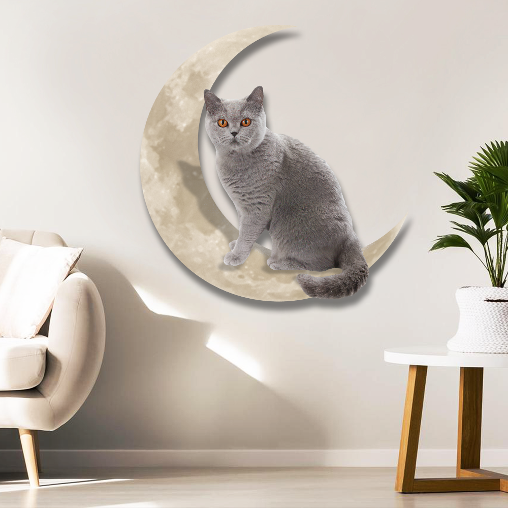 British Shorthair Cat And Moon Hanging Metal Sign QNK879MSa