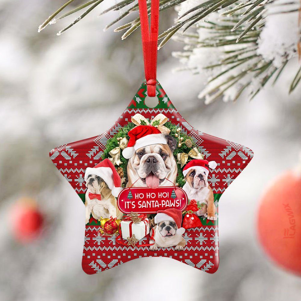 Bulldog Ho Ho Ho It’s Santa-Paws Ceramic Ornament