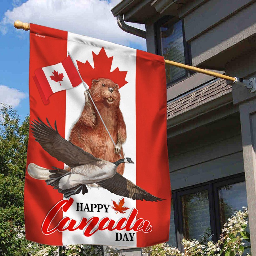 Canada Flag Beaver And Goose. Happy Canada Day BNN155Fv3