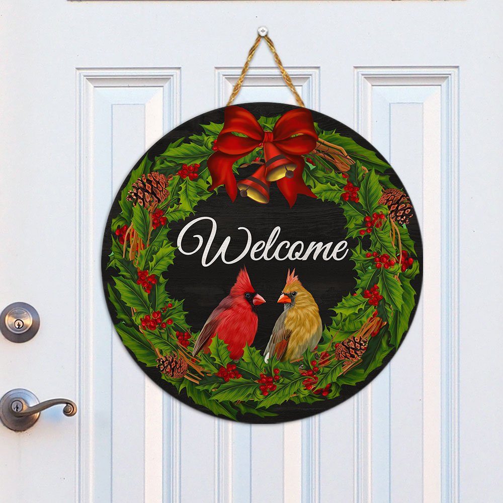 Cardinal Christmas Welcome Wooden Sign PS1210WD